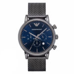 Emporio Armani Ανδρικό Ρολόι 46mm Χρονογράφος Μπαταρίας με Ασημί Μεταλλικό Μπρασελέ