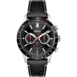 Boss Allure Ανδρικό Ρολόι 44mm Χρονογράφος Μπαταρίας με Μαύρο Δερμάτινο Λουράκι