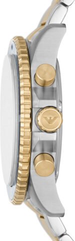Emporio Armani Ανδρικό Ρολόι 43mm Χρονογράφος Μπαταρίας με Μεταλλικό Μπρασελέ Χρυσό/Ασημί - Image 2