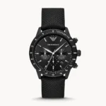 Emporio Armani Ανδρικό Ρολόι 43mm Χρονογράφος Μπαταρίας με Μαύρο Δερμάτινο Λουράκι
