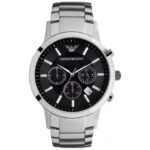 Emporio Armani Ανδρικό Ρολόι 43mm Χρονογράφος Μπαταρίας με Ασημί Μεταλλικό Μπρασελέ