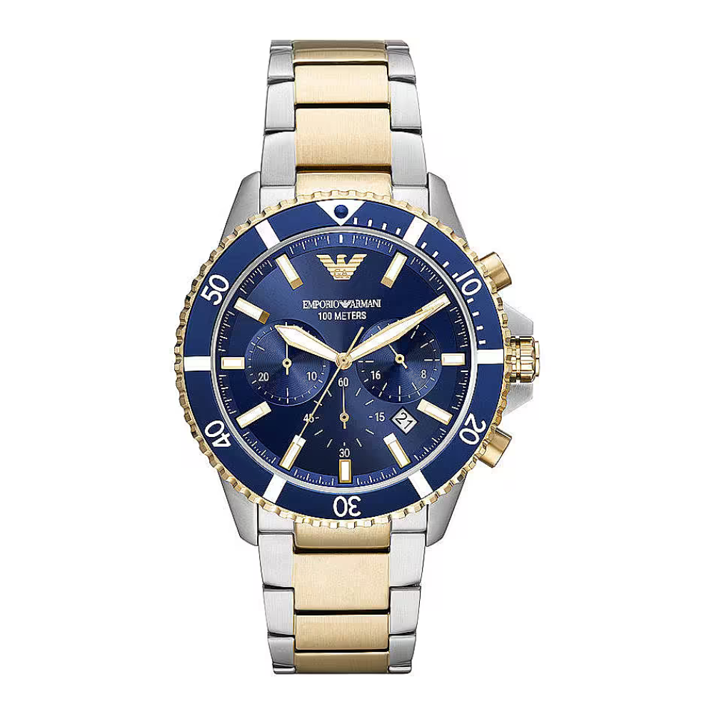 Emporio Armani Ανδρικό Ρολόι 43mm Χρονογράφος Μπαταρίας με Μεταλλικό Μπρασελέ Χρυσό/Ασημί - Image 1