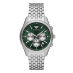 Emporio Armani Γυναικείο Ρολόι 41mm Χρονογράφος Μπαταρίας με Ασημί Μεταλλικό Μπρασελέ