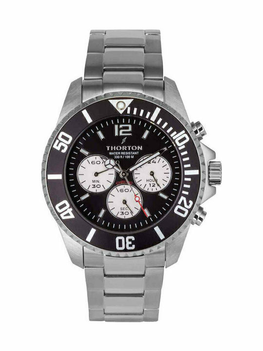 Thorton Ανδρικό Ρολόι 44mm Χρονογράφος Μπαταρίας με Ασημί Μεταλλικό Μπρασελέ - Image 2