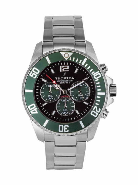 Thorton Ανδρικό Ρολόι 44mm Χρονογράφος Μπαταρίας με Ασημί Μεταλλικό Μπρασελέ - Image 1