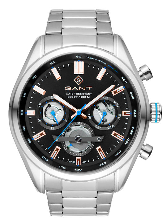 Gant Ridgefield III Ανδρικό Ρολόι 38.6mm Χρονογράφος Μπαταρίας με Ασημί Μεταλλικό Μπρασελέ - Image 2