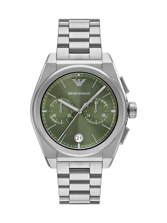 Emporio Armani Federico Ανδρικό Ρολόι Χρονογράφος Μπαταρίας με Ασημί Μεταλλικό Μπρασελέ - Image 2