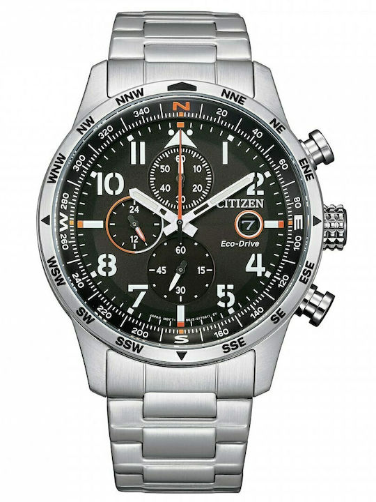 Citizen Ανδρικό Ρολόι 43mm Χρονογράφος Eco - Drive με Ασημί Μεταλλικό Μπρασελέ - Image 1