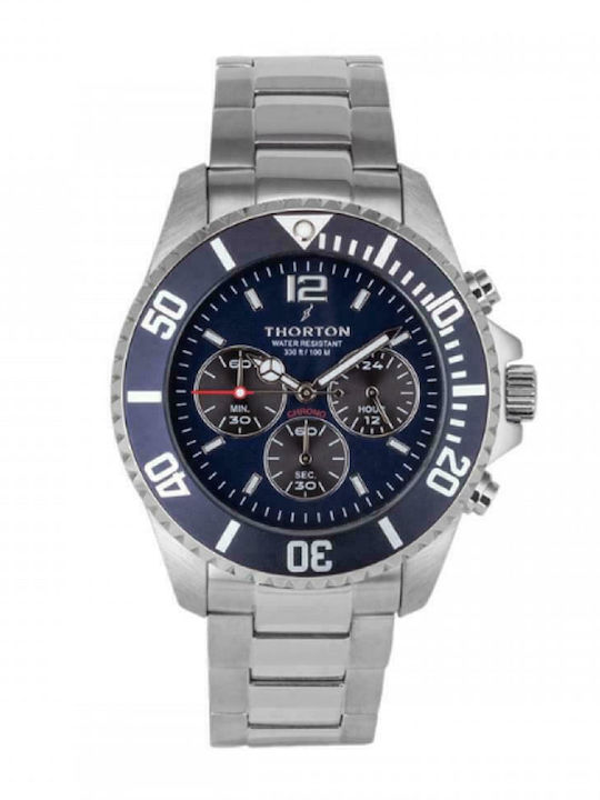 Thorton Ανδρικό Ρολόι 44mm Χρονογράφος Μπαταρίας με Ασημί Μεταλλικό Μπρασελέ - Image 2