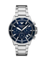 Emporio Armani Ανδρικό Ρολόι 43mm Χρονογράφος Solar με Ασημί Μεταλλικό Μπρασελέ