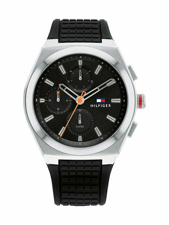 Tommy Hilfiger Connor Ανδρικό Ρολόι 44mm Χρονογράφος Μπαταρίας με Μαύρο Καουτσούκ Λουράκι - Image 1