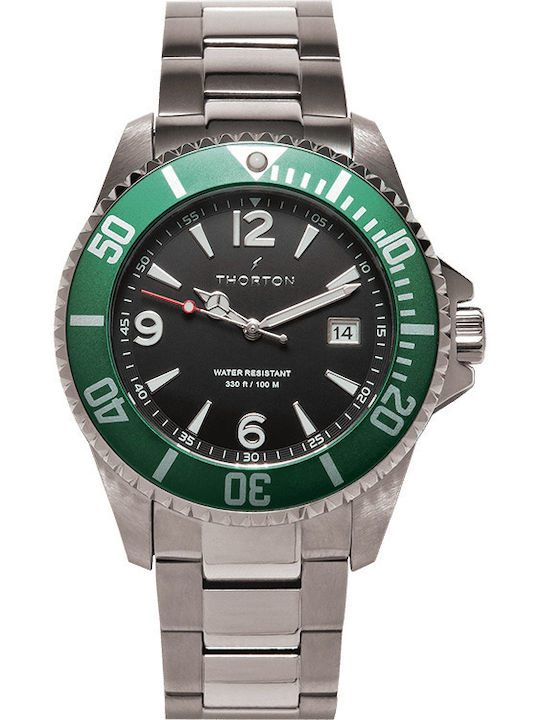 Thorton Ανδρικό Ρολόι 46mm Μπαταρίας με Ασημί Μεταλλικό Μπρασελέ - Image 1