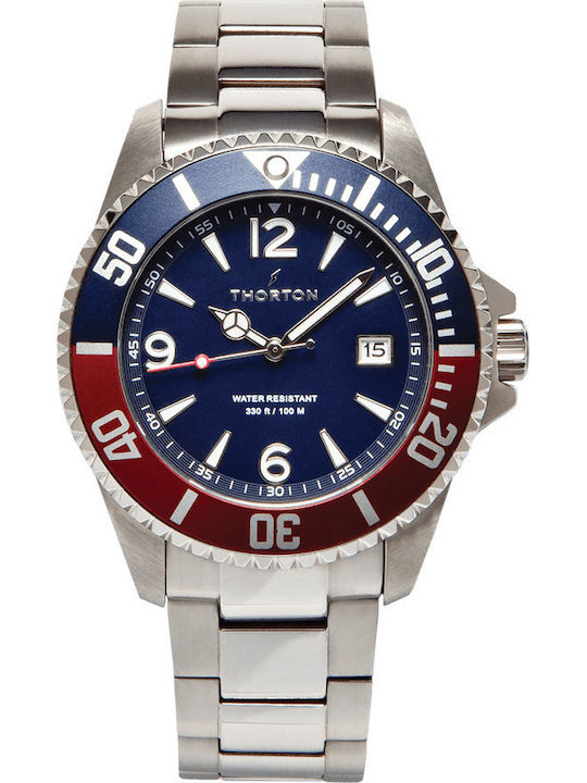 Thorton Ανδρικό Ρολόι 46mm Μπαταρίας με Ασημί Μεταλλικό Μπρασελέ - Image 1