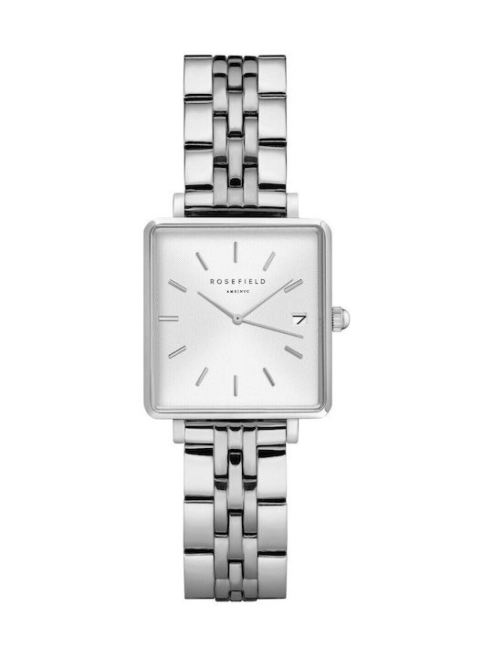 Rosefield Mini Boxy Γυναικείο Ρολόι 28mm Μπαταρίας με Ασημί Μεταλλικό Μπρασελέ - Image 1