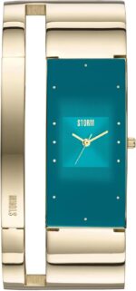 Ρολόι STORM ALVARA σε χρυσό γαλαζοπράσινο χρώμα, μηχανισμός χαλαζία, ανοξείδωτο ατσάλι, μεγάλο βραχιόλι, αυτορυθμιζόμενο λουράκι Easylink, κυρτή κάσα, χρησιμοποιημένα βιώσιμα υλικά - Image 3