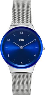 Γυναικείο Ρολόι STORM Zadie σε Μπλε Χρώμα - Χείλος σε Χρώμα Lazer με Αριθμημένο Καντράν στα 12 & 6, Λεπτό Λουράκι από Mesh και Γυαλί από Άκρη σε Άκρη