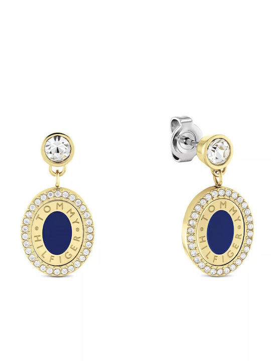 Tommy Hilfiger Σκουλαρίκια Κρεμαστά από Ατσάλι Επιχρυσωμένα με Πέτρες Μπλε - Image 1