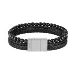 Ανδρικό Βραχιόλι Χειροπέδα δερμάτινη BOSS από ανοξείδωτο ατσάλι σε ασημί-μαύρο χρώμα  SKU 1580786 - Image 5