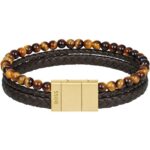 Ανδρικό Βραχιόλι Χειροπέδα δερμάτινη BOSS από ανοξείδωτο ατσάλι σε χρυσό χρώμα SKU 1580787