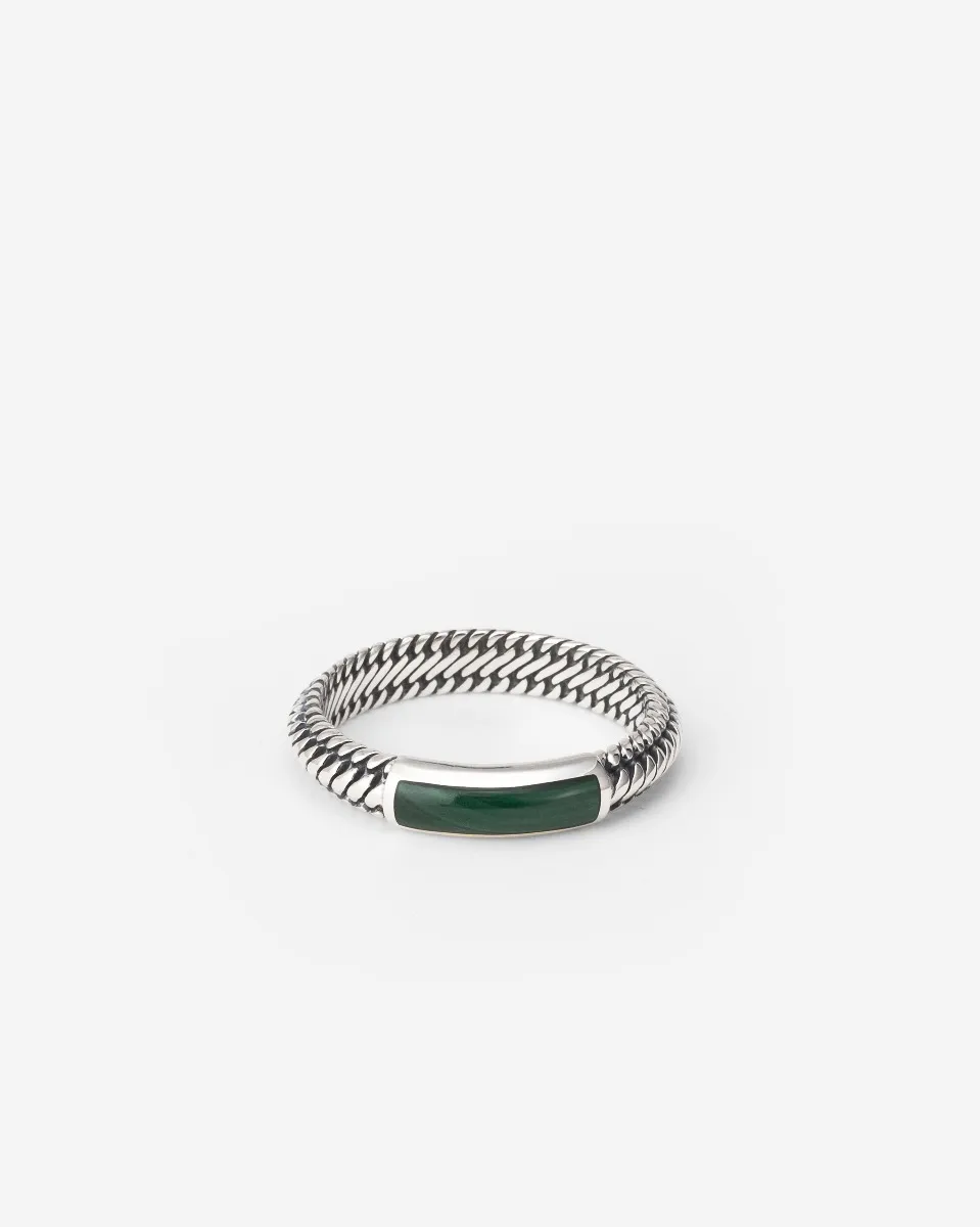 UNISEX Buddha To Buddha Ben Mini Gemstone Ring Silver Malachite - Image 5