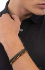 Ανδρικό Βραχιόλι Χειροπέδα δερμάτινη BOSS από ανοξείδωτο ατσάλι σε χρυσό χρώμα SKU 1580787 - Image 2
