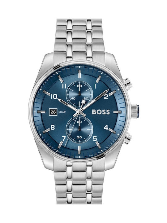 Boss Skytraveller Ανδρικό Ρολόι 44mm Χρονογράφος Μπαταρίας με Ασημί Μεταλλικό Μπρασελέ SKU 1514216 - Image 3