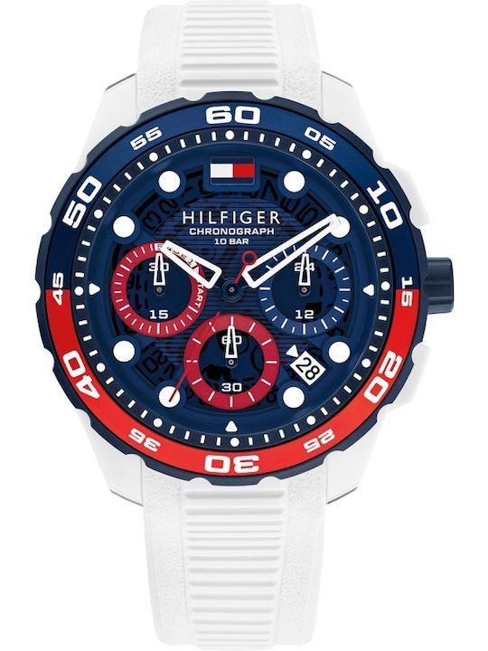 Tommy Hilfiger Thregatta Ανδρικό Ρολόι 44mm Χρονογράφος  με Λευκo Μεταλλικό Μπρασελέ - Image 3