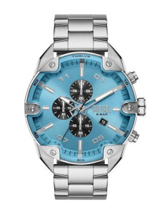 Diesel Spiked Ανδρικό Ρολόι 49mm Χρονογράφος Μπαταρίας με Ασημί Μεταλλικό Μπρασελέ SKU DZ4655 - Image 1