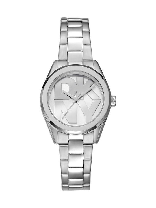 DKNY Logo Γυναικείο Ρολόι Μπαταρίας με Ασημί Μεταλλικό Μπρασελέ - Image 1