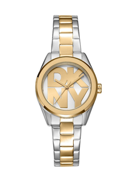 Ρολόι DKNY Logo Με Κίτρινο Χρυσό-Ασημί Ατσάλινο Μπρασελέ  SKU  DK1L145M0095 - Image 1