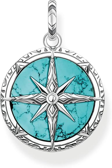 61EKsB26TyL._AC_SY575_ Thomas Sabo Ανδρικό Pendant με Πυξίδα και Ένθετο σε Απομίμηση Τυρκουάζ , Ασήμι 925. Διαστάσεις: SKU PE833-878-17 - Image 1