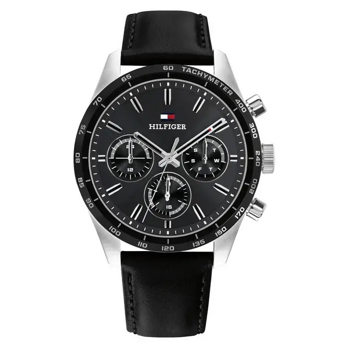 Tommy Hilfiger Hampton Ανδρικό Ρολόι 42mm Μπαταρίας με Μαύρο Δερμάτινο Λουράκι SKU 1792277 - Image 2